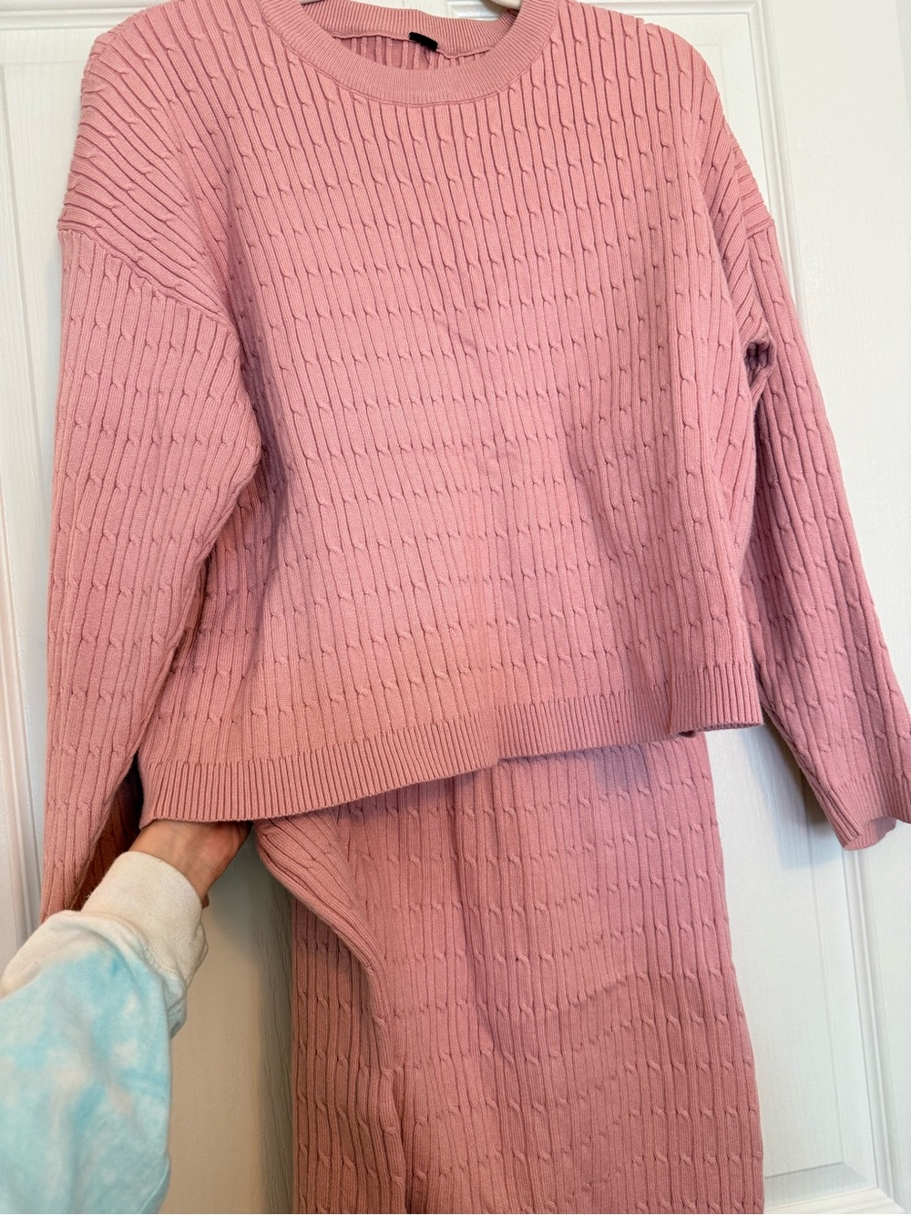 Pink Cable Knit Crewneck Sweater - Women